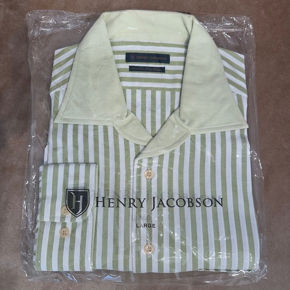 New Henry Jacobson, size Large, striped sport shirt w/one-piece, two-tone collar - Picture 3 of 3
